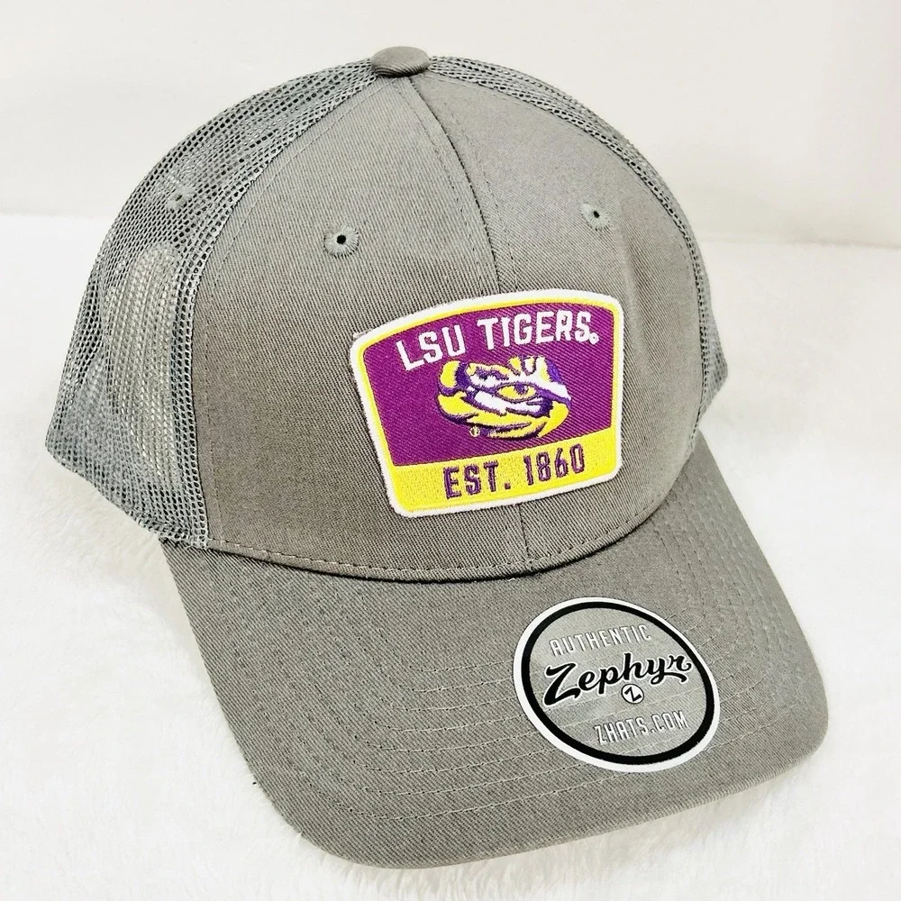 Zephyr‎ LSU Tigers Logo Patch Trucker Hat Cap Adjustable Gray NCAA College